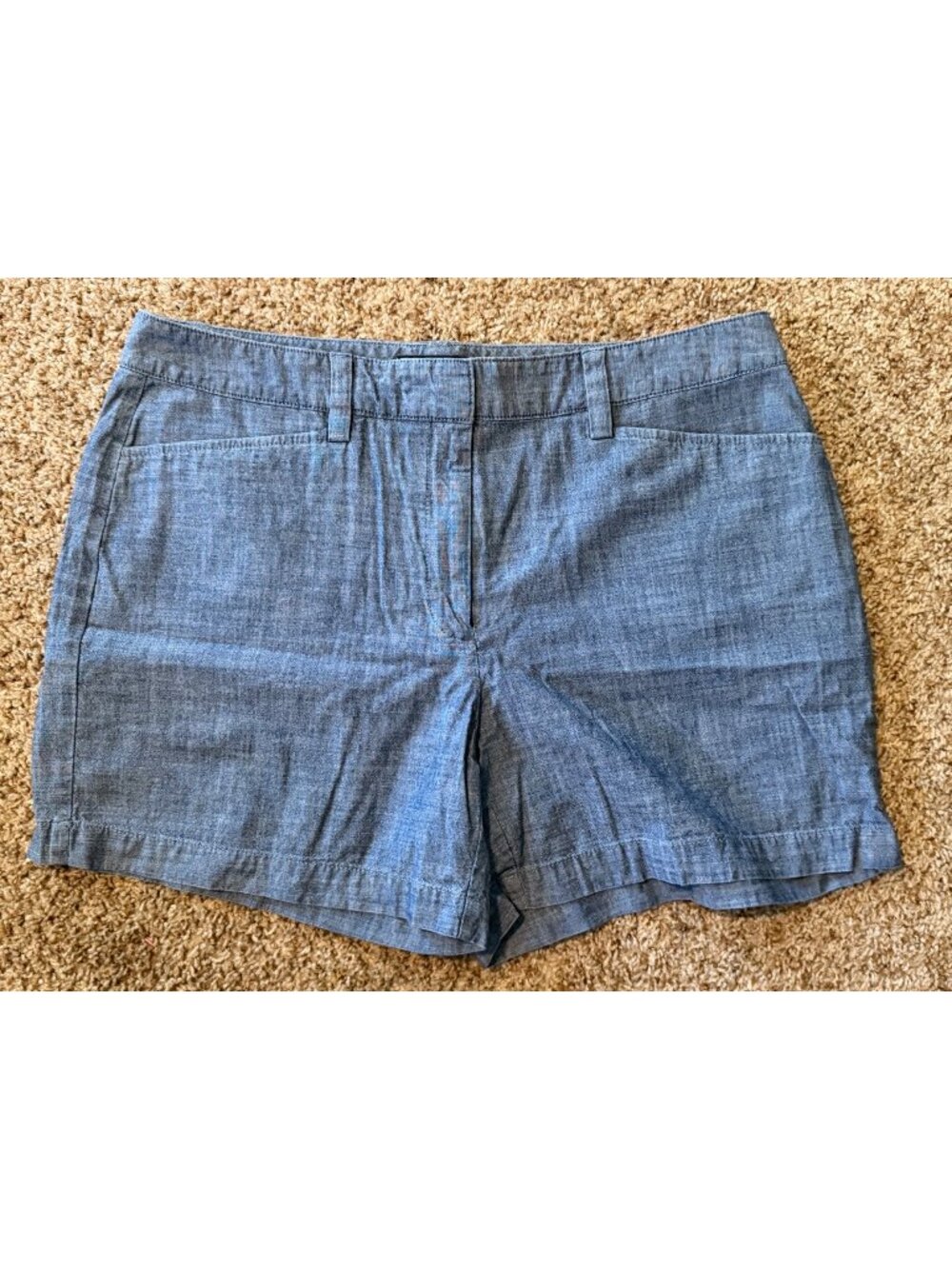 Lands End Womens Mid-Rise Chambray Shorts Sz 10 Blue Cotton Casual Summer Wear